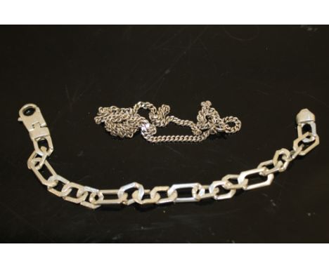 A SILVER GENTS BRACELET TOGETHER WITH SILVER CHAIN (2)