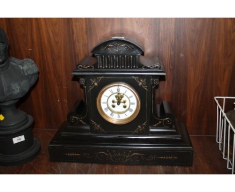 A LARGE SLATE MANTLE CLOCK