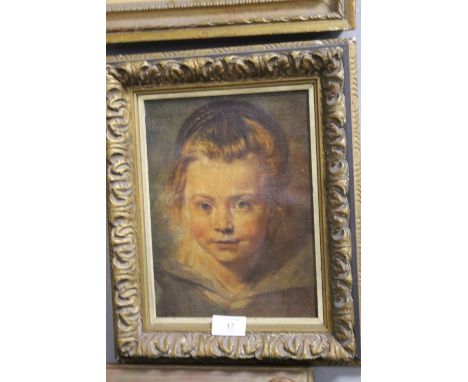 A GILT FRAMED PRINT DEPICTING A PORTRAIT OF A YOUNG BOY AFTER RUBENS - **NOT AN OIL ON CANVAS** AS PREVIOUS DESCRIPTION