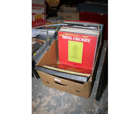 A BOX OF LP RECORDS ETC TO INCLUDE BOB DYLAN, ABBA ETC