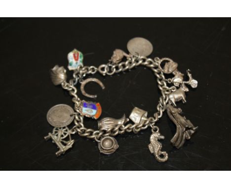 A SILVER CHARM BRACELET WITH CHARMS