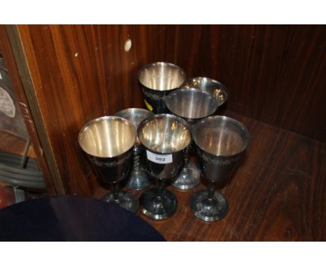 SEVEN ASSORTED SILVER PLATED GOBLETS 