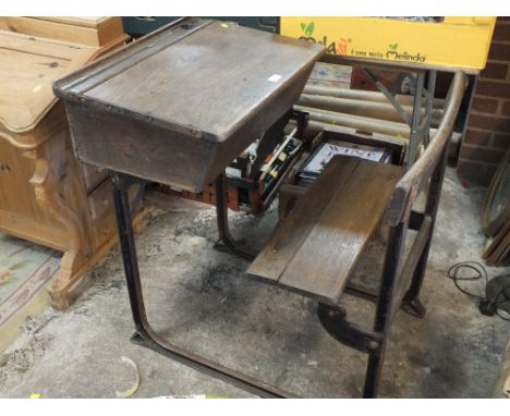 A VINTAGE CHILDS SCHOOL DESK & BENCH