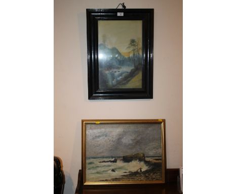A FRAMED OIL ON CANVAS DEPICTING A SEASCAPE WITH FIGURES SIGNED G COLMAN TOGETHER WITH ANOTHER (2)