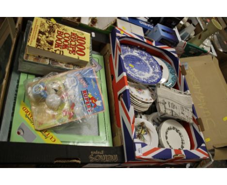 A TRAY OF CERAMICS TO INCLUDE SPODE TOGETHER WITH A TRAY OF A TRAY OF SUNDRIES TO INCLUDE A CHEFS BOXED KNIFE SET