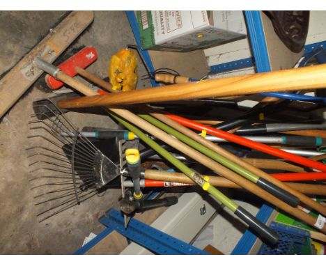 A QUANTITY OF GARDENING TOOLS ETC