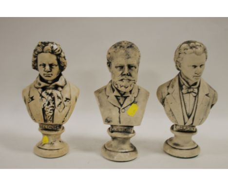 THREE MODERN CERAMIC BUST OF FAMOUS COMPOSER 