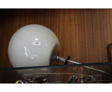 A LARGE VINTAGE OPAQUE GLASS LIGHT SHADE AND FITTING
