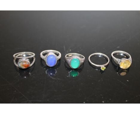 FIVE VINTAGE SILVER DRESS RINGS 