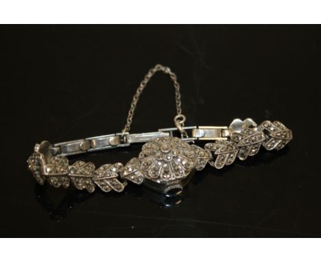 A VINTAGE HALLMARKED SILVER MARCASITE WATCH