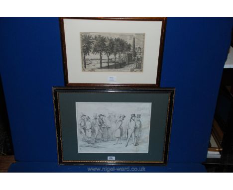 A 19th c. Print; 'The Thimble Rig' HB sketch No: 593, 5th June 1839 by John Doyle, along with another 19th c. Print - View of