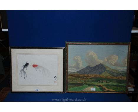An oriental Print of fish, along with a colour facsimile depicting "Agla Beg" Donegal