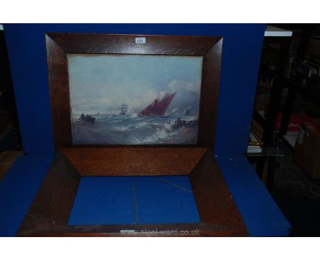 Two large Oak frames, one with print of ship