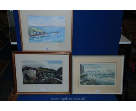 A framed and mounted Watercolour of a coastal scene signed lower right, Tom Askwith along with a framed and mounted Watercolo