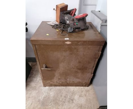 A green Art metal chest, measuring 78 cm tall, 66 cm wide and 50 cm deep  