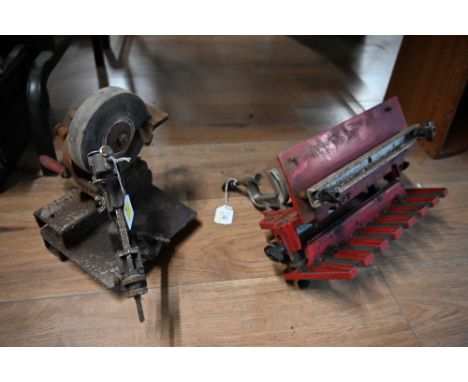 Two vintage tools, chain saw sharpener and dove tail jointer 