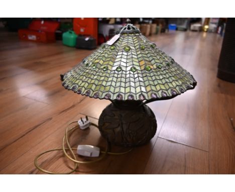 A Tiffany style table lamp with dragonfly base 