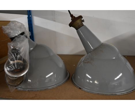 Two grey industrial light fittings 