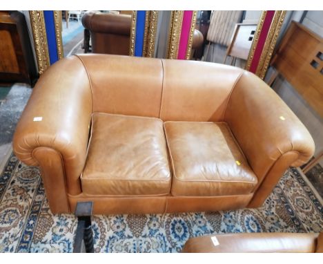 Light brown leather two seater settee, 75 cm high, 150 cm long