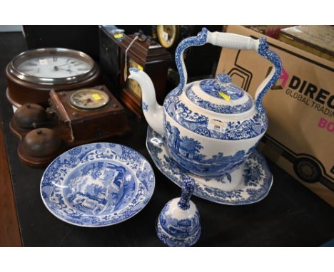 A large Copeland Spode blue and white teapot and three other pieces of blue and white 
