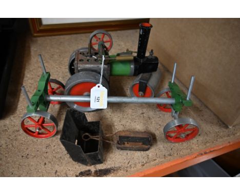 A Mamod steam roller together with burner and model base 