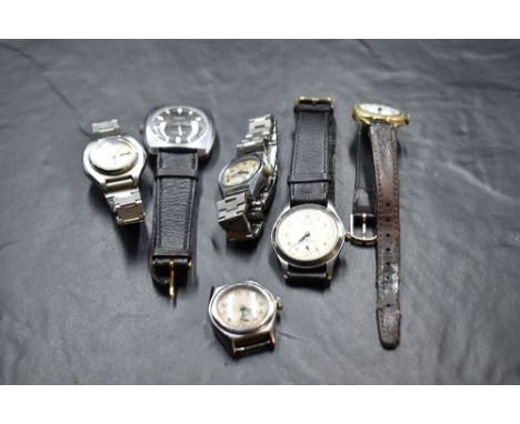 Six vintage wrist watches including Waltham, Everite, Rotary etc