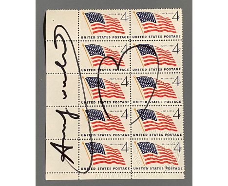 Andy WARHOL (1928-1987), Attrib.àSans titreMarqueur noir sur planche de timbres de 4 cents United States Postage 1956, signé 