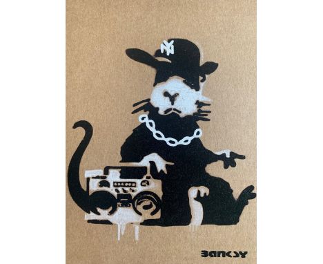 BANKSY DISMALAND – D’APRESBombe aérosol et pochoir sur carton, signé et numéroté à 50 exemplaires.Art gratuit de la peinture 