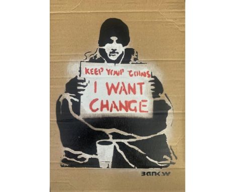 BANKSY DISMALAND – D’APRESBombe aérosol et pochoir sur carton, signé et numéroté à 50 exemplaires.Art gratuit de la peinture 