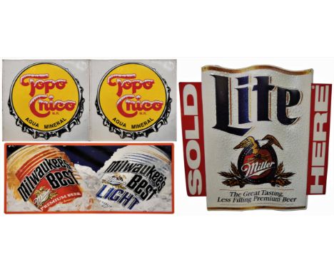 *Four tin and enamel beer advertising signs, comprising; 'Miller Lite', 90 x 86cm, 'Miller Milwaukee's Best', 93 x 41cm and a