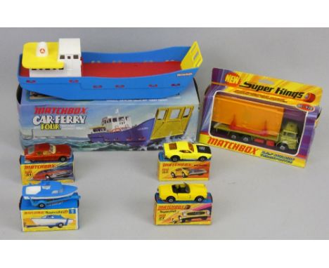 Matchbox - 1971 Car Ferry 'with Four Superfast models' in original box with flag, comprising; No. 9 Boat and Trailer, No. 27 