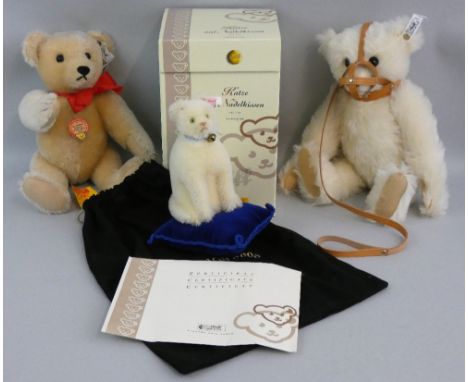 Three Steiff limited edition teddy bears comprising; 'California Musical Honey Bear', No. 958/1000, EAN 011931, with honey mo