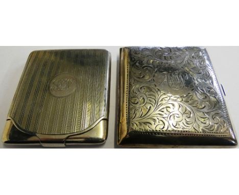 A silver cigarette case Birmingham 1919 with engine turned decoration and another example Birmingham 1924 (2)