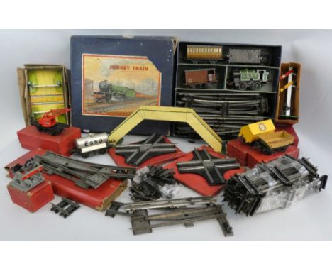 Hornby 'O' gauge - a large train set with various boxed and unboxed components to include; No. 1 Level Crossing, Rotary Tippi