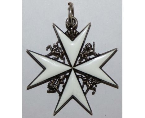 Order of St. John, shoulder badge, no ribbon, silver and white enamel.