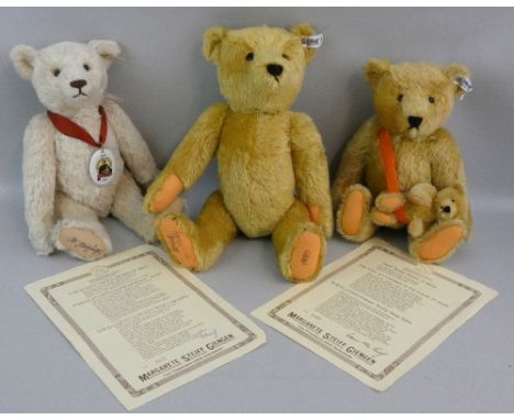 Three Steiff limited edition teddy bears comprising; 'Steiff Jubilee/Anniversary Bear 1847-1997', No. 1383/3999, EAN 670152, 