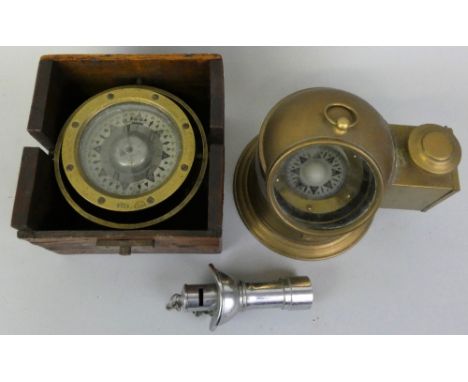 A gimbal mounted lifeboat compass by Bergen Nautik of Bergen Norway, 13.5cm diameter, mounted in a wooden box, a reproduction