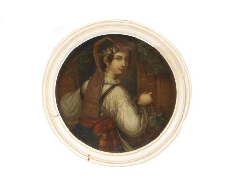 Continental School (19th Century)Portrait of a Ladyoil on lacquered panel (probably a pot lid)8.5cm (3.5'') diameter