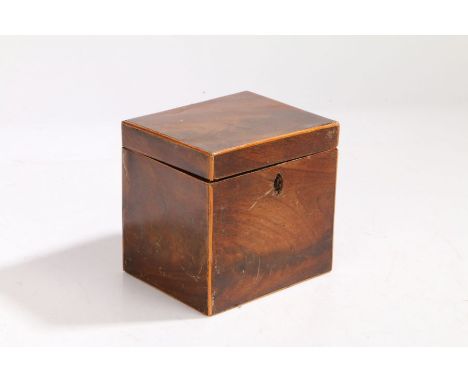 A small George III mahogany and boxwood strung tea caddy, with hinged lid12cm wide, 11.5cm high, 9.5cm deep