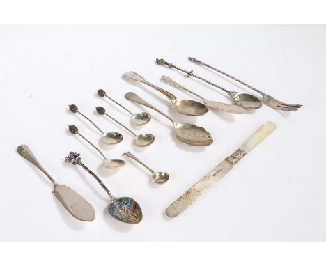 Silver flatware, various dates and makers, to include four coffee spoons with coffee bean form terminals, pickle fork, butter