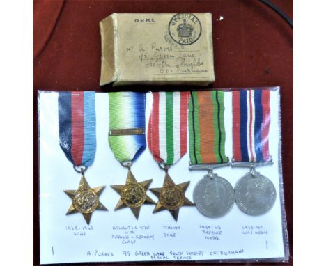 British Five Place Medal Group with clasp, to NAP/R (Naval Auxiliary Patrol/Reserve) 993316 A. Purves of south Shields includ