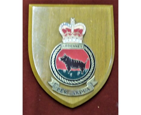 British wooden wall plaque for the RASCV Ardennes / HMAV Ardennes - Mark 8 Landing Craft Tank - LCT 8 - LCT Mark VII, in a sc