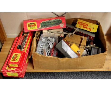 Two Hornby Dublo boxed locomotives, a breakdown crane and a quantity of other model railway items.