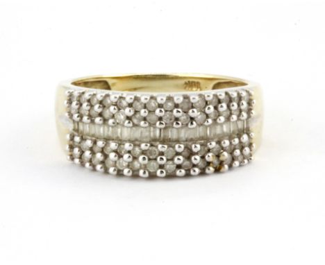 A 10ct yellow gold (stamped 10k) stone set ring, (N).