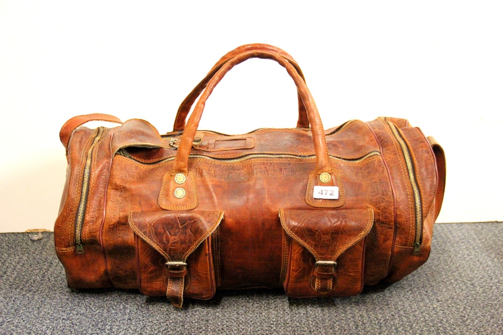 A vintage Sri Lankan handmade leather bag, 60 x 30 x 25cm.
