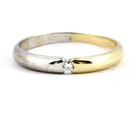 A 14ct yellow and white gold (stamped 585) diamond set ring, (P.5).