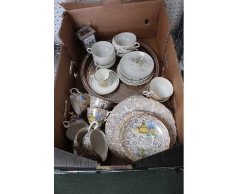 A chrome plated carriage clock, with sundry tea wares and a Royal Worcester commemorative cup and saucer