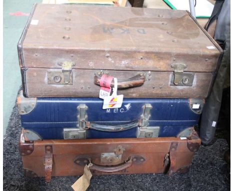 Three various vintage suitcases