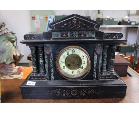 A large Victorian slate and marble mantle clock