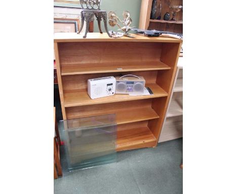 a 4 shelf mid century bookcase sliding glass doors